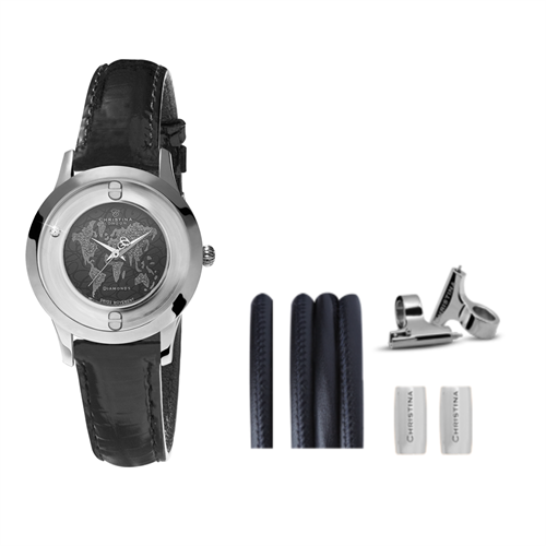 Collect ur World med Sort skive + Watch Cord Set 32 mm- sølvfarvet Kampange
